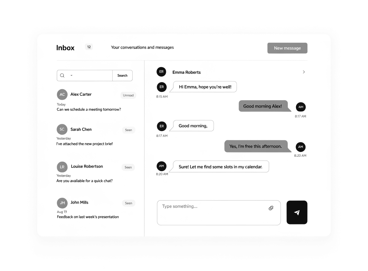 Signr web inbox showing a search bar, conversation list, and a recruiter message thread synced from LinkedIn.