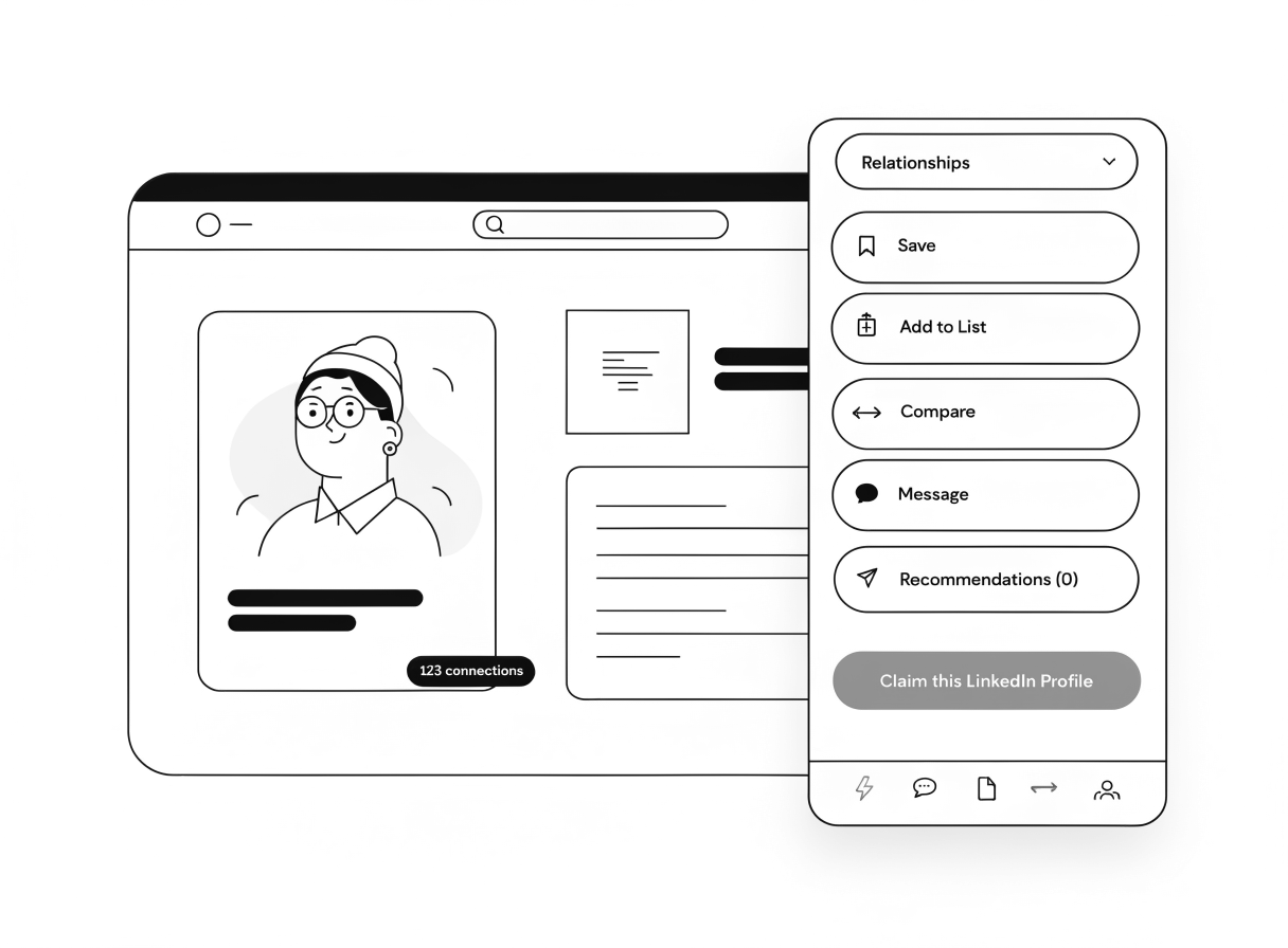 Signr browser extension overlay showing a full LinkedIn profile, company page, and job post in one view.