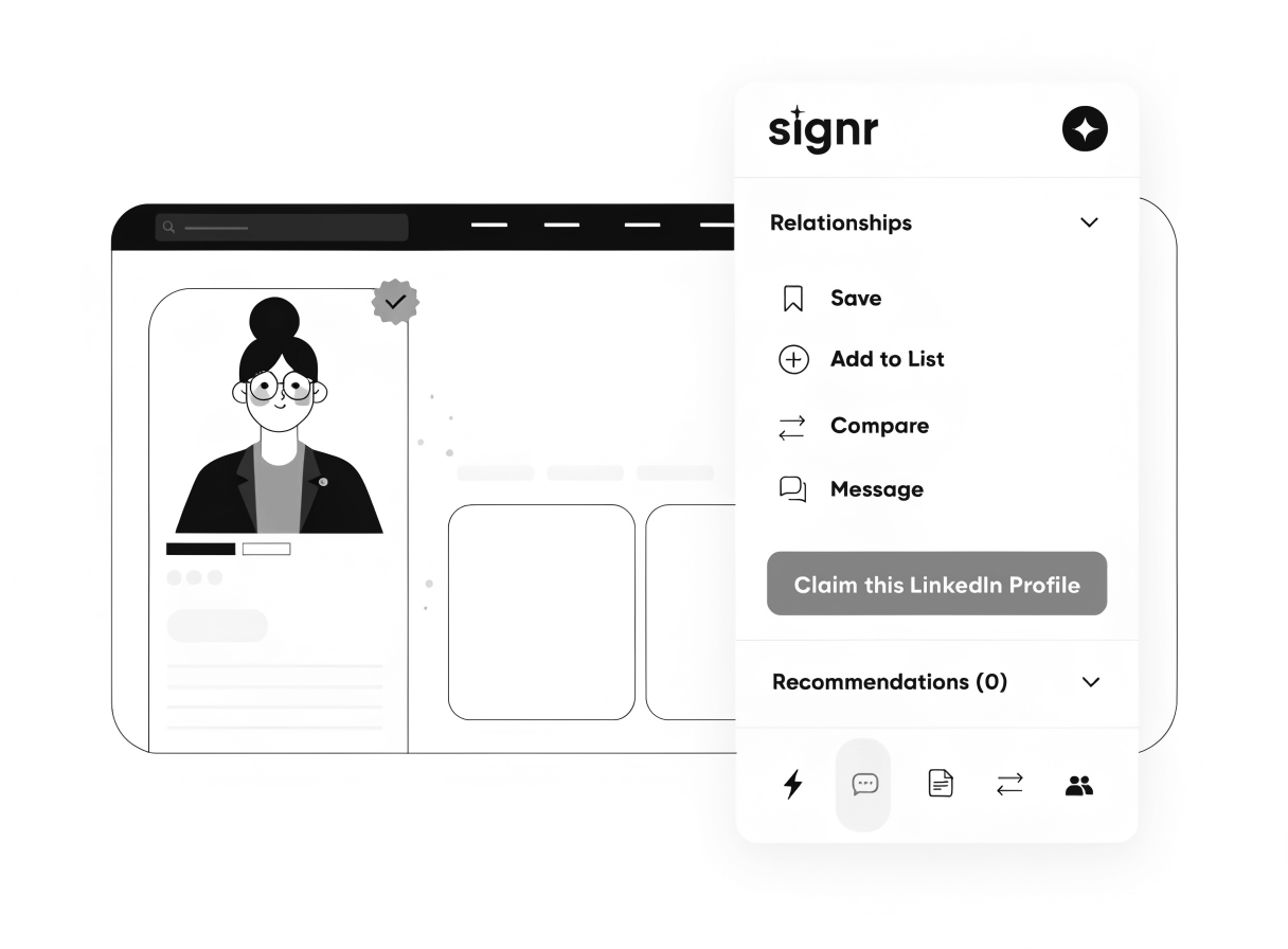 Screenshot of the Signr extension showing verification status on a LinkedIn profile.